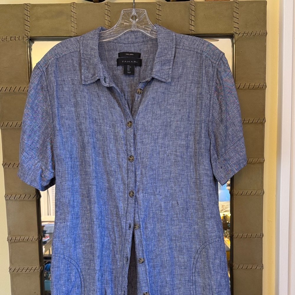 Tahari Denim Blue Button-Down Dress